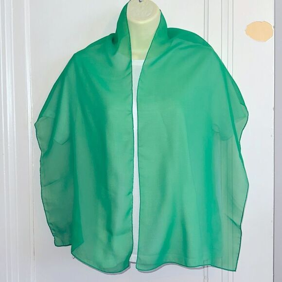 Vintage green semi sheer chiffon polyester long scarf - Picture 4 of 5
